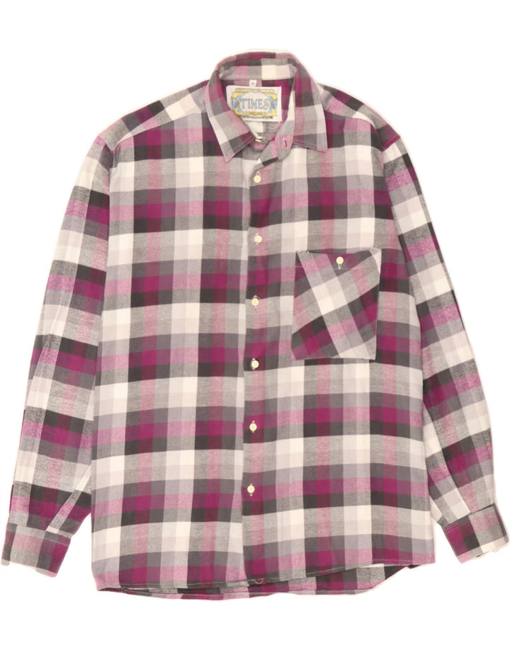 TIMES Mens Flannel Shirt Medium Maroon Check Cotton Vintage Times and Second-Hand Times from Messina Hembry 