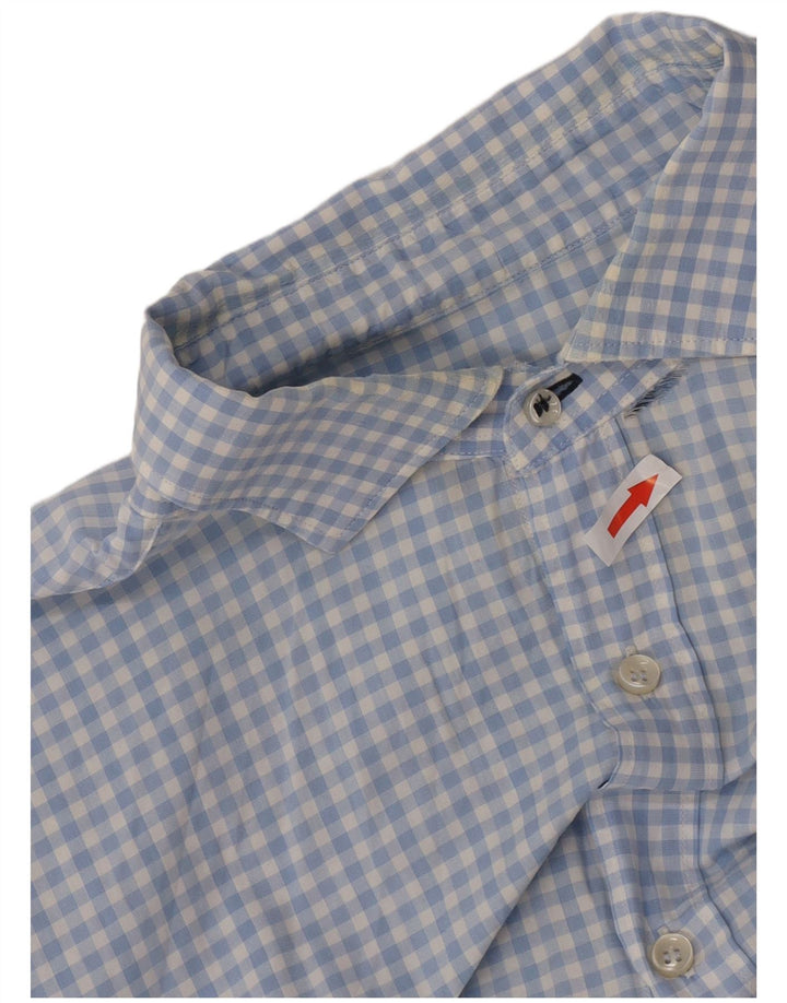 Massimo Dutti Herren-Hemd mit lässiger Passform, XL, blau, Gingham-Baumwolle