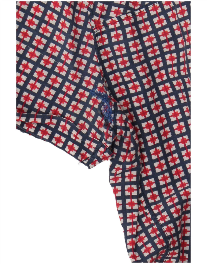 Tommy Hilfiger Damen-Blusenoberteil, US 6, mittlere marineblaue geometrische Baumwolle
