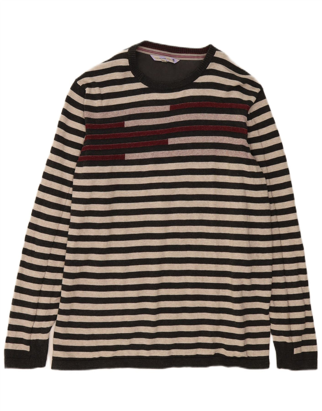 FAT FACE Herren-Pullover mit Rundhalsausschnitt, XL, grau gestreift, Baumwolle