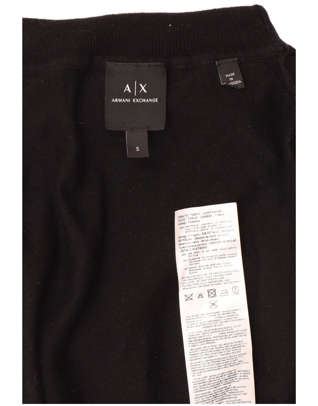Armani Exchange Herren-Pullover mit Rollkragen, Größe S, schwarze Schurwolle