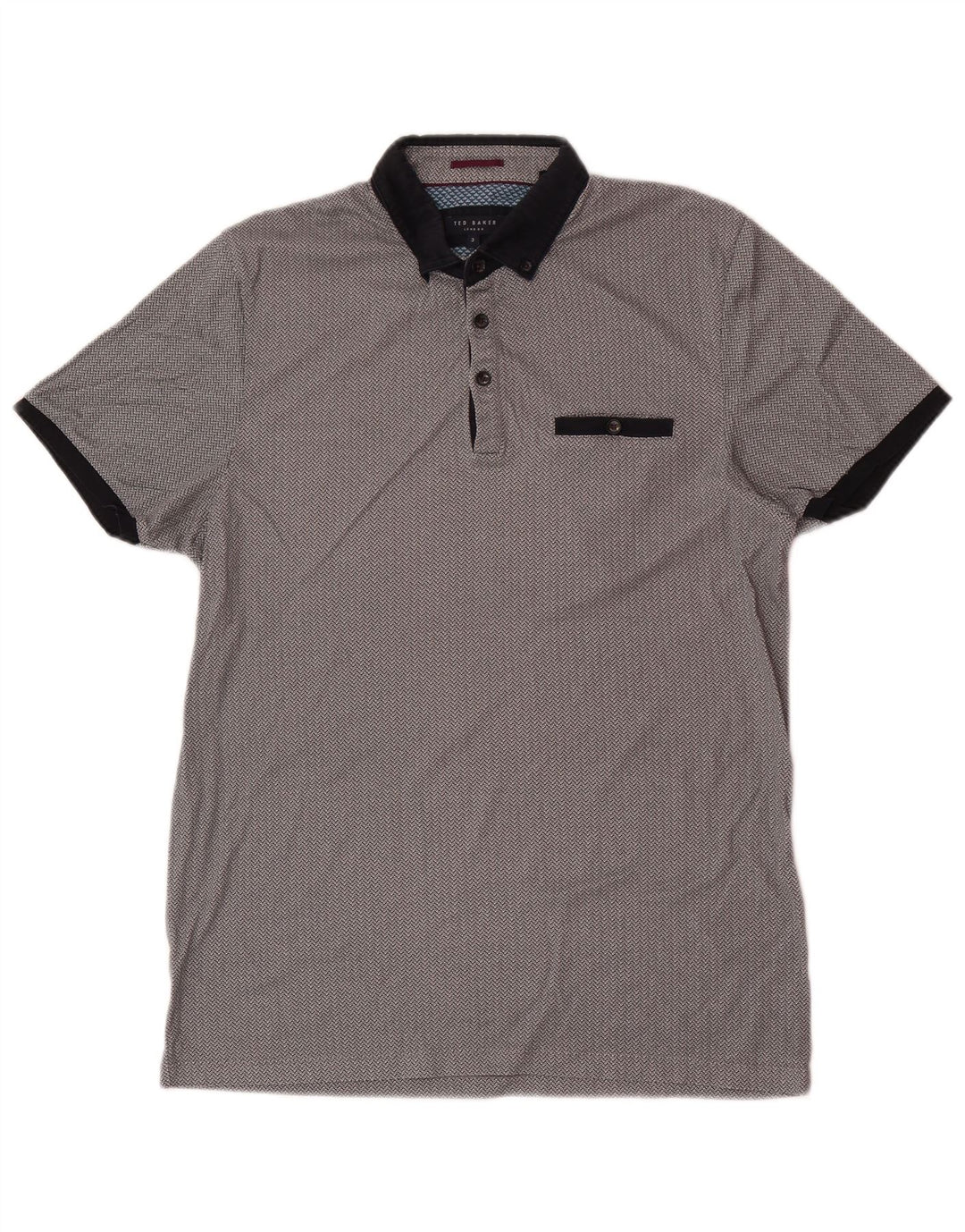Ted Baker Herren-Poloshirt mit normaler Passform, Größe 3, mittelgraue, geometrische Baumwolle