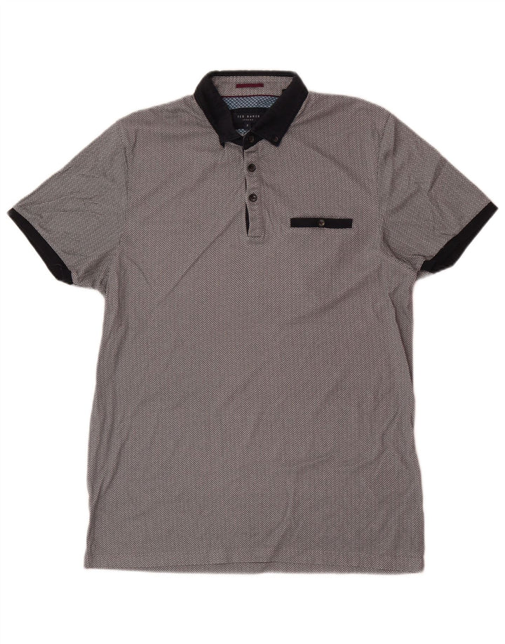 Ted Baker Herren-Poloshirt mit normaler Passform, Größe 3, mittelgraue, geometrische Baumwolle