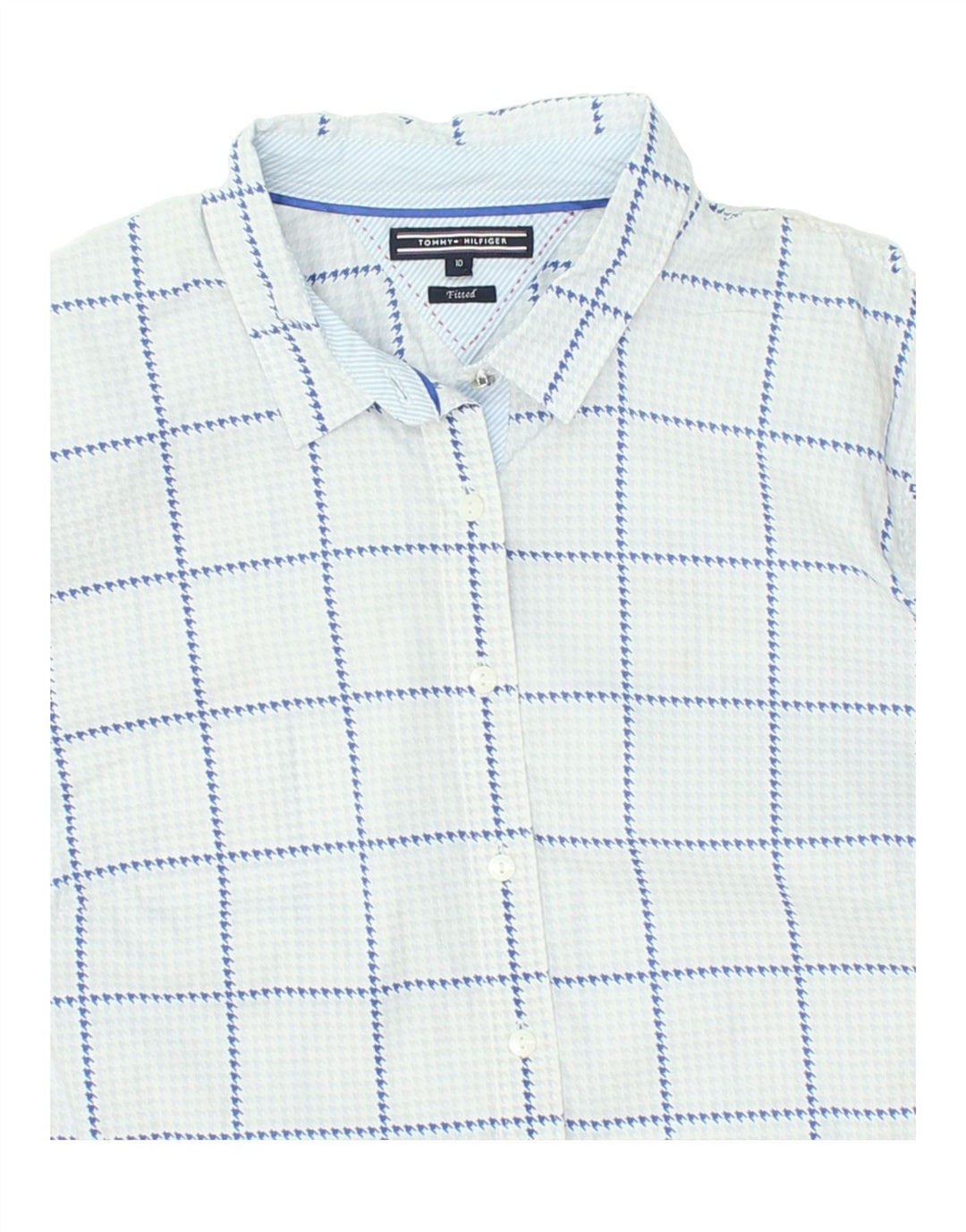 TOMMY HILFIGER Womens Fitted Shirt US 10 Large Blue Houndstooth Cotton Vintage Tommy Hilfiger and Second-Hand Tommy Hilfiger from Messina Hembry 