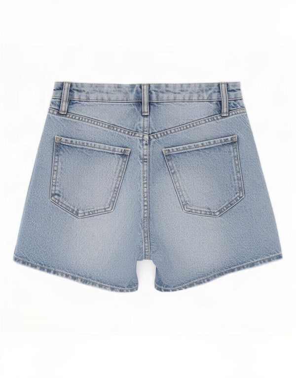Zara Damen-Jeansshorts im Used-Look mit hoher Taille, EU 32, 2XS, W22, blaue Baumwolle