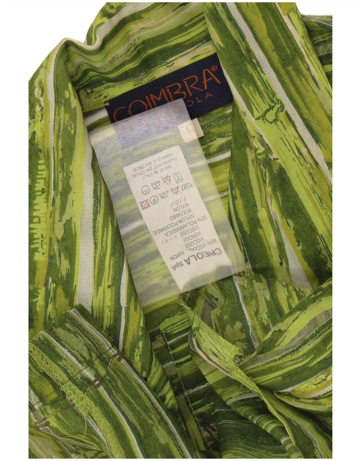 VINTAGE Damen 3/4-Ärmel-Hemdbluse UK 14 Mittelgrün gestreifte Viskose