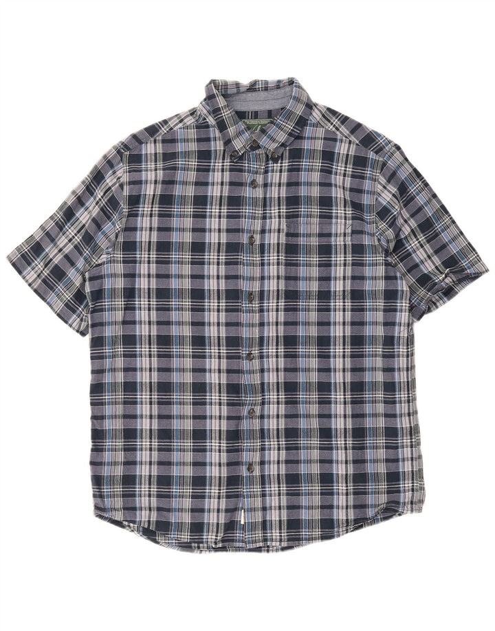 Woolrich Herren-Hemd, kurzärmelig, normale Passform, groß, blau, kariert, Baumwolle