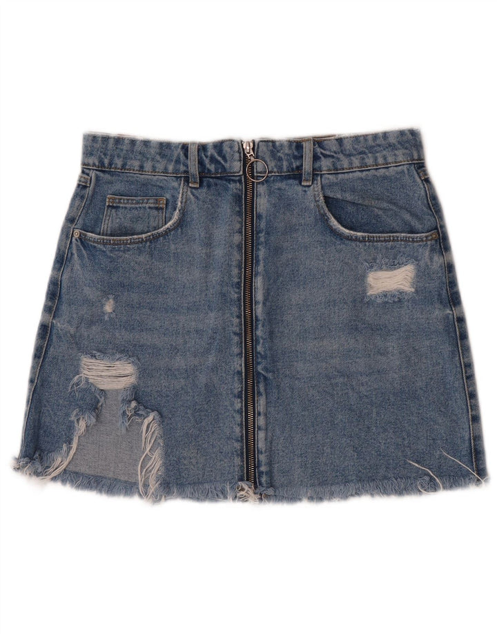 Zara Damen Distressed Mini Denim Rock Medium W28 Blaue Baumwolle