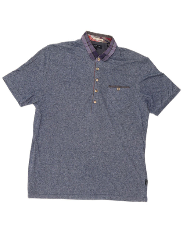 Ted Baker Herren-Poloshirt, Größe 6 2XL, blau gefleckte Baumwolle