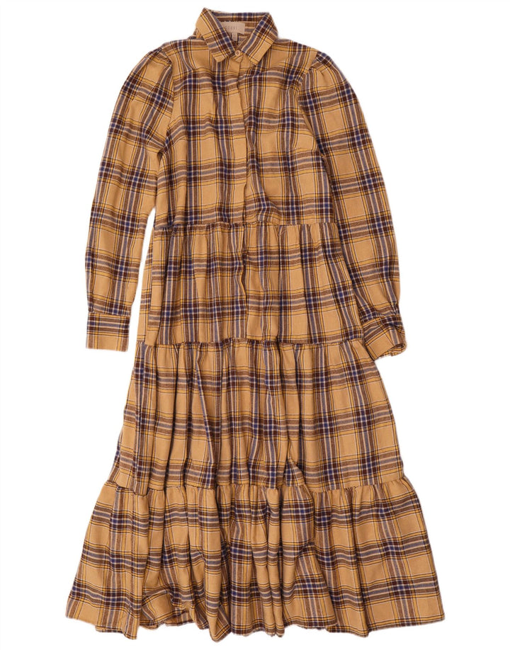 Coast Langarm-Maxikleid für Damen, Größe S, Beige, Karomuster, Polyester
