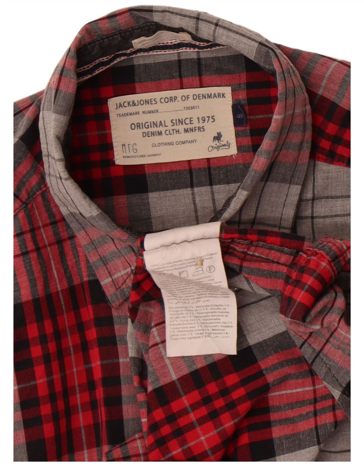 Jack & Jones Herren-Flanellhemd, klein, rot kariert, Baumwolle