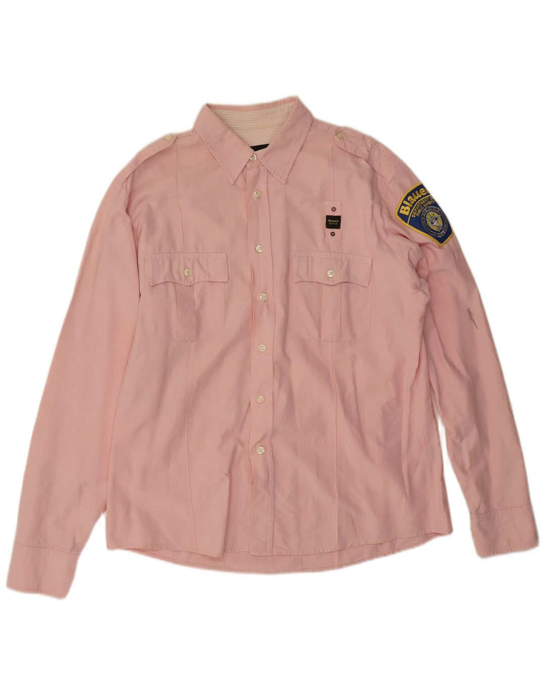 Blauer Herren Militärhemd 2XL Rosa Baumwolle