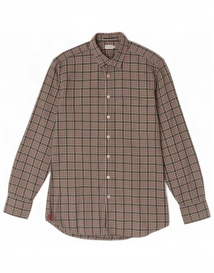 Paul Smith Herren-Flanellhemd, mittelbraun, kariert, Baumwolle