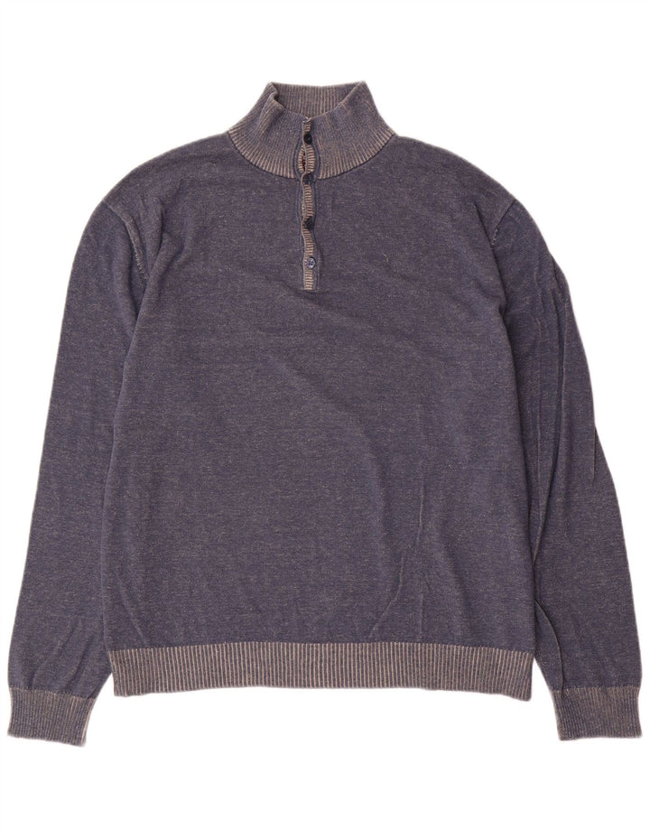 MARLBORO CLASSICS Herren-Pullover mit Knopfkragen, 2XL, marineblaue Baumwolle