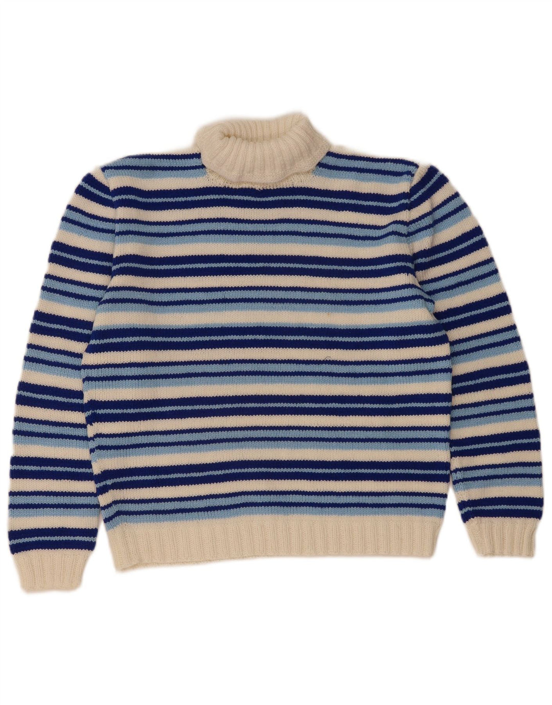 Vintage Damen Rollkragenpullover Pullover UK 14 Mittelblau gestreift