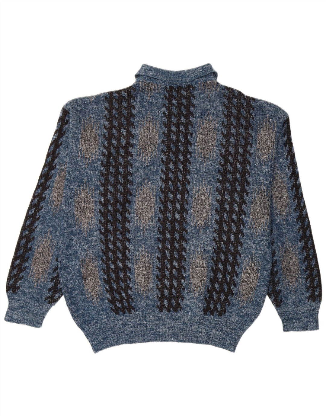 Vintage Herren Rollkragenpullover Mittelblau Geometrisch