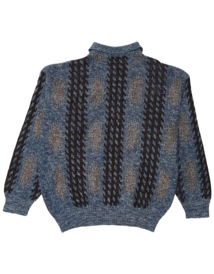 Vintage Herren Rollkragenpullover Mittelblau Geometrisch