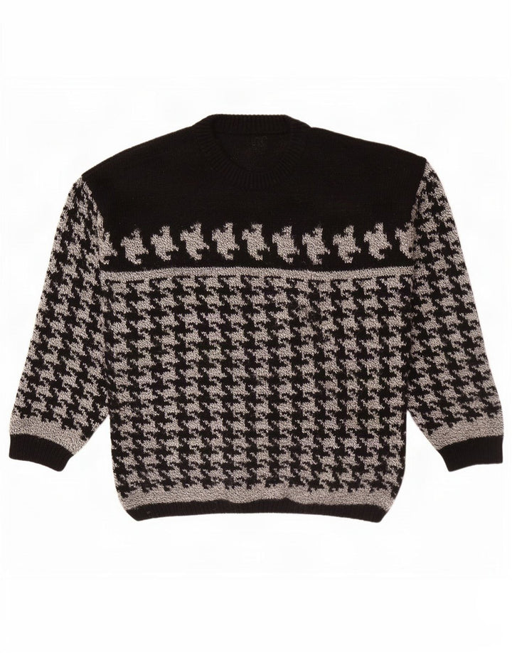 Vintage Herren-Pullover mit Rundhalsausschnitt, Mittelgroßer schwarzer Hahnentrittmuster