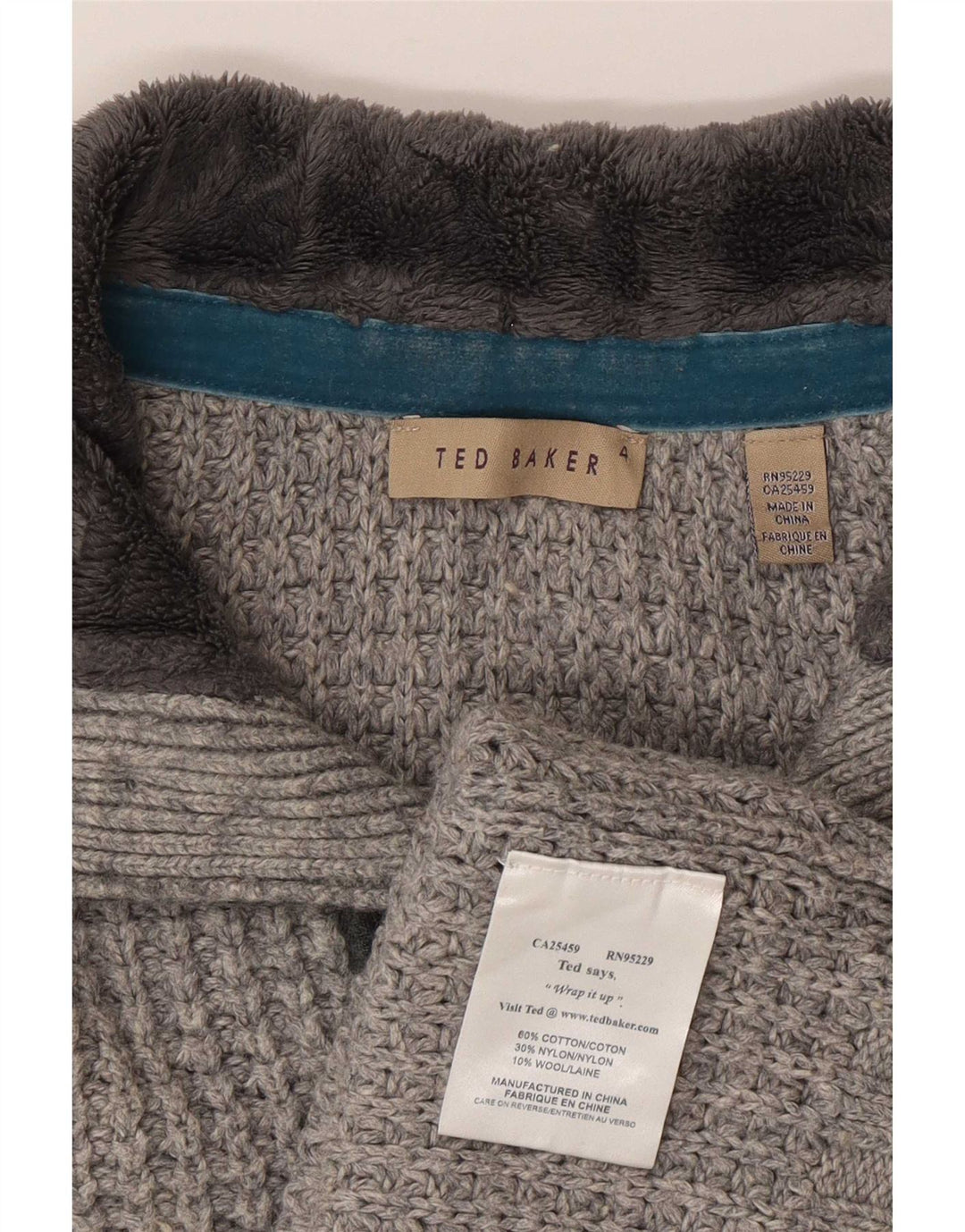 Ted Baker Herren-Pullover mit Knopfkragen, Größe 4, groß, graue Baumwolle