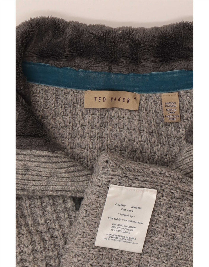 Ted Baker Herren-Pullover mit Knopfkragen, Größe 4, groß, graue Baumwolle
