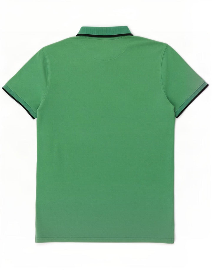 Massimo Dutti Herren-Poloshirt aus mittelgrün gestreifter Baumwolle