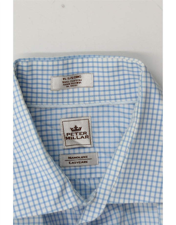 PETER MILLAR Herren-Langhemd, Größe 15 5, mittelblaue Gingham-Baumwolle