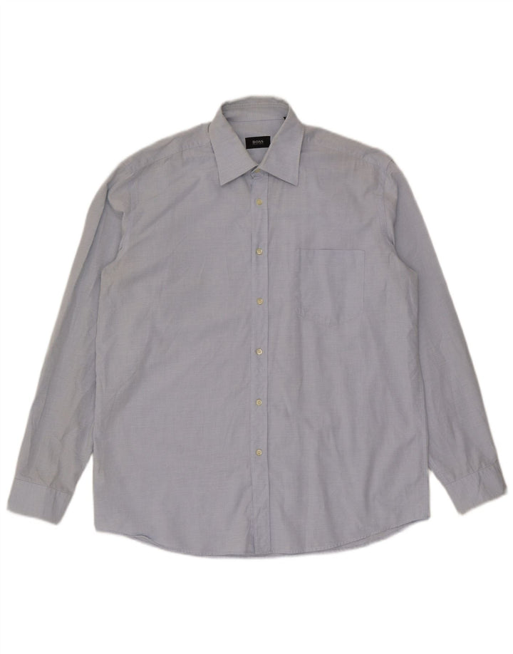 Hugo Boss Herrenhemd Größe 42 16 1/2 große blaue Baumwolle