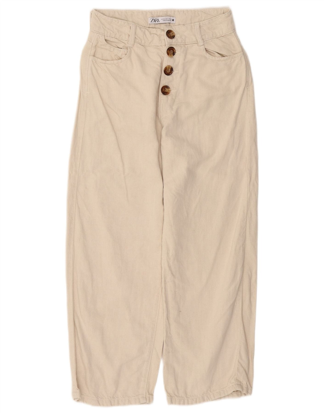 ZARA Damen Hose mit hoher Taille, lockere Passform, kurz geschnitten, EU 36, XS, W26, L25, Beige