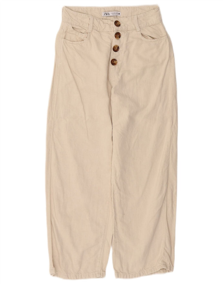 ZARA Damen Hose mit hoher Taille, lockere Passform, kurz geschnitten, EU 36, XS, W26, L25, Beige