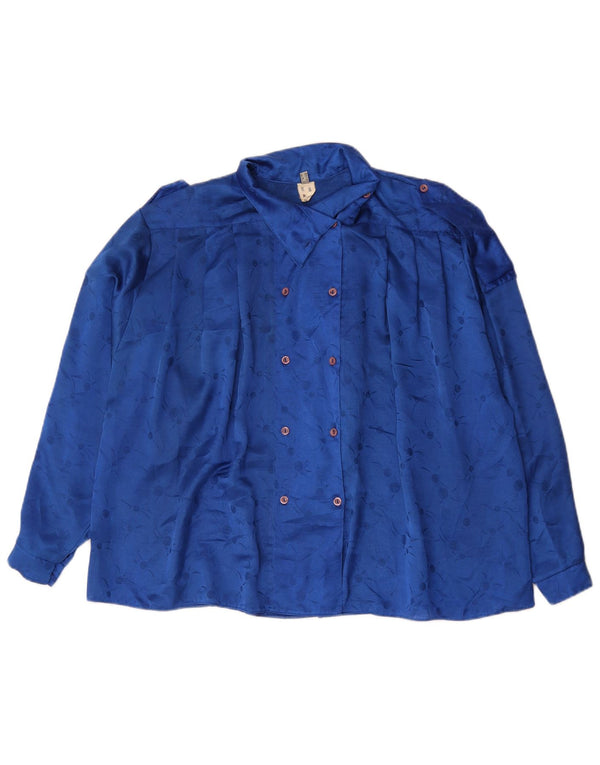 Vintage Damen Übergroße Hemdbluse UK 14 Großes blaues Blumenmuster aus Polyester
