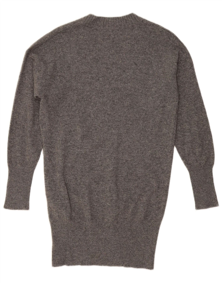 BENETTON Damen-Pullover, übergroß, lang geschnitten, mit V-Ausschnitt, Gr. 10, Größe S, Grau