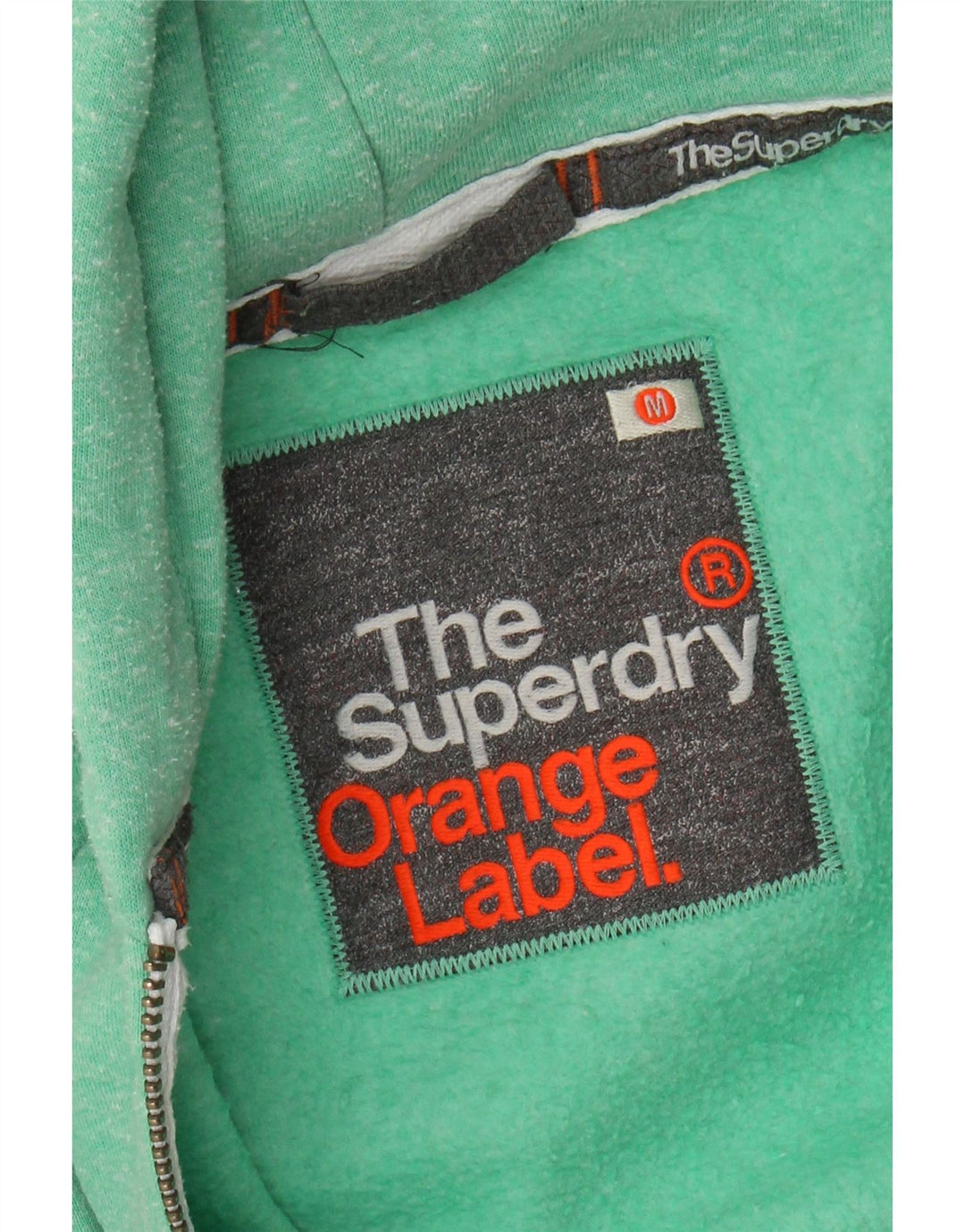 Superdry Damen-Kapuzenpullover mit Reißverschluss, UK 12, mittelgrün gefleckte Baumwolle