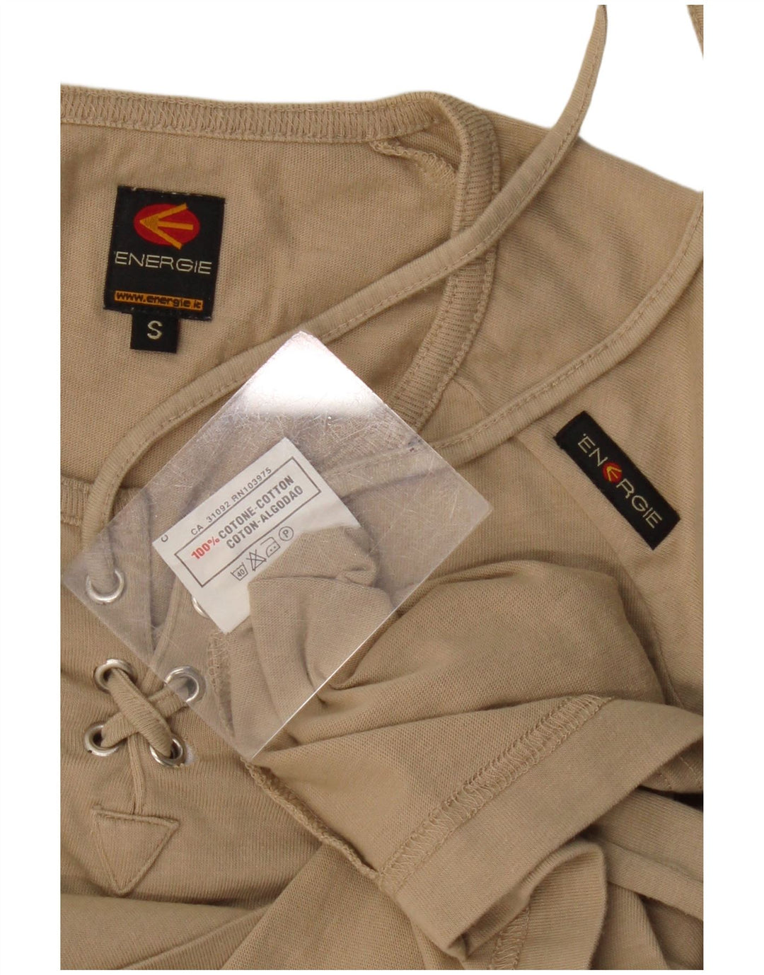 Energie Damen T-Shirt Top UK 10 Small Beige Baumwolle