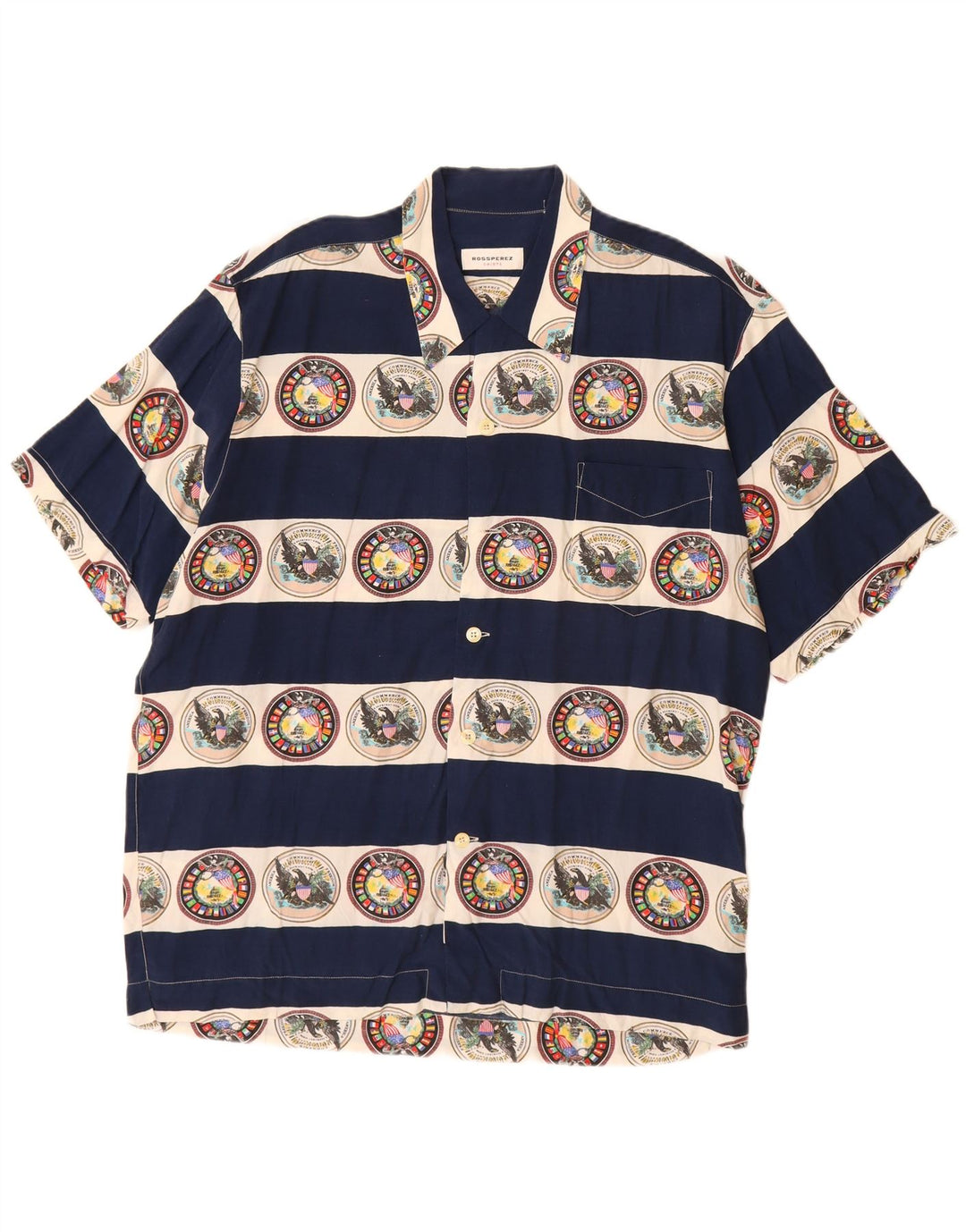 VINTAGE Herren-Kurzarmshirt mit Grafik, groß, marineblau, gestreift, Viskose