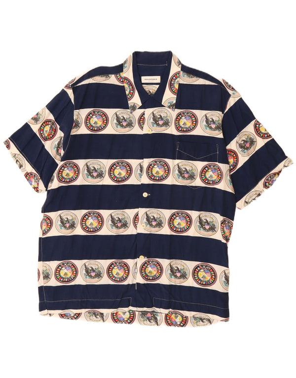 VINTAGE Herren-Kurzarmshirt mit Grafik, groß, marineblau, gestreift, Viskose