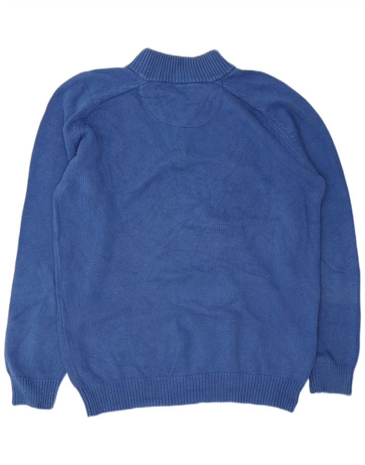 Massimo Dutti Herren-Pullover mit Knopfkragen, 2XL, blaue Baumwolle