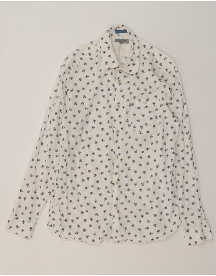 Ted Baker Herrenhemd, Größe 4, groß, weiße Baumwolle mit Blumenmuster