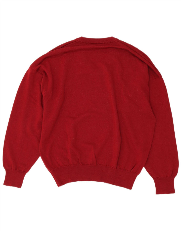 Lacoste Herren-Pullover mit V-Ausschnitt, Größe 5, große rote Schurwolle