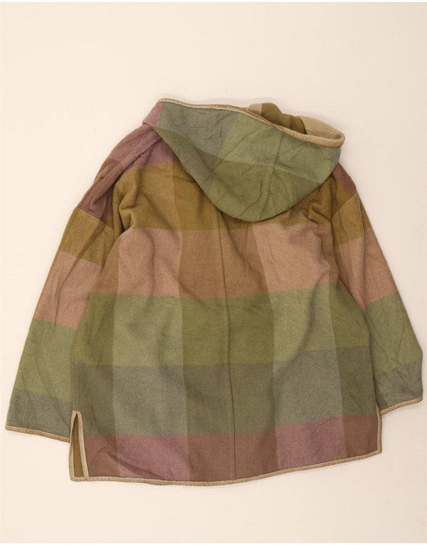 Vintage Damen Kapuzen-Übergröße-Dufflecoat IT 42 Medium Khaki Check Wool