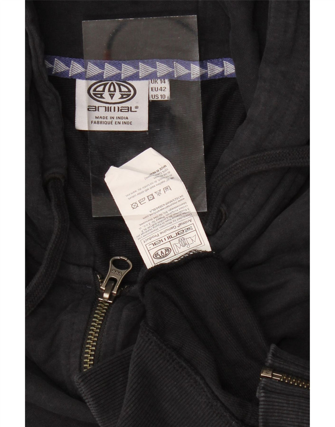 ANIMAL Damen-Kapuzenpullover mit Reißverschluss, UK 14, Größe L, Schwarz, Baumwolle