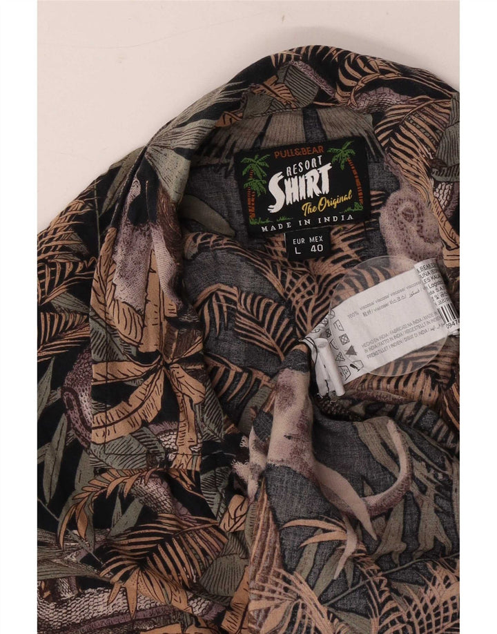 Pull & Bear Herren-Kurzarmhemd, groß, mehrfarbig, Blumenmuster, Viskose