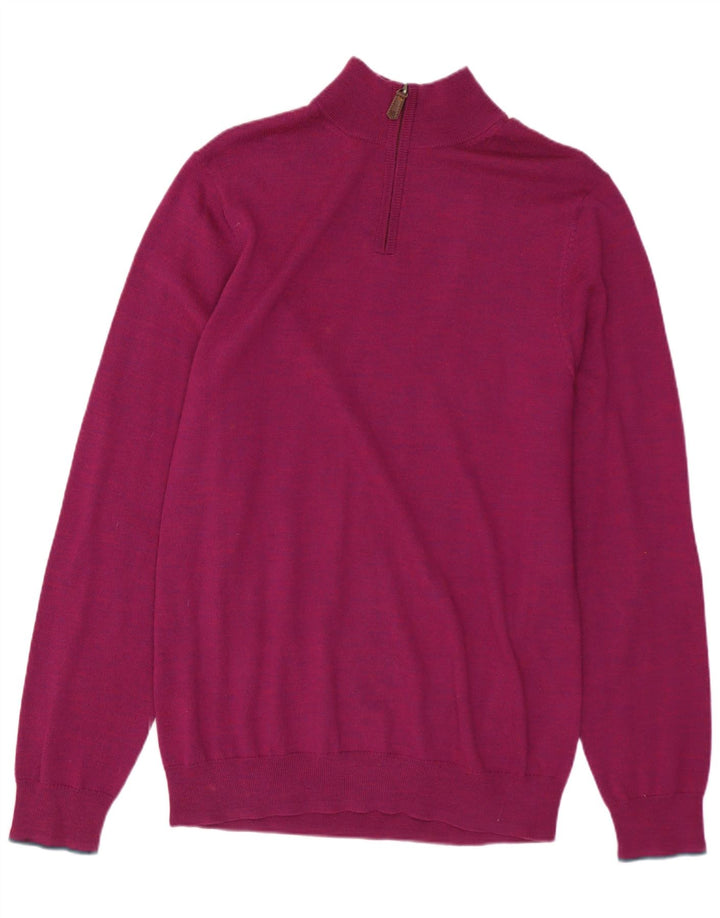 White Stuff Herren-Pullover mit Reißverschluss am Hals, mittelrosa Wolle