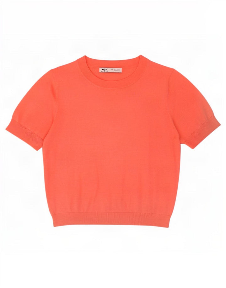 Zara Damen Crop Bluse Top UK 10 Small Orange