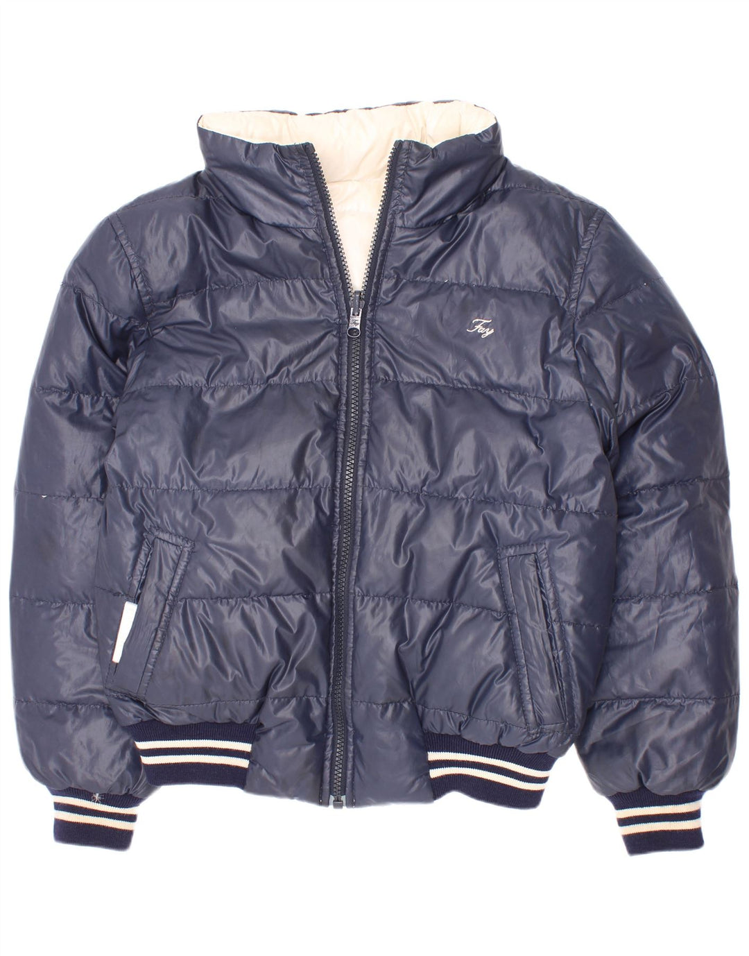 Fay Wendbare wattierte Jacke mit Kapuze für Jungen, 7–8 Jahre, Marineblau gestreift