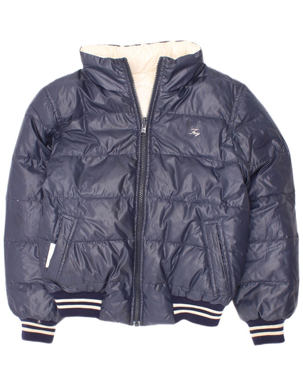 Fay Wendbare wattierte Jacke mit Kapuze für Jungen, 7–8 Jahre, Marineblau gestreift