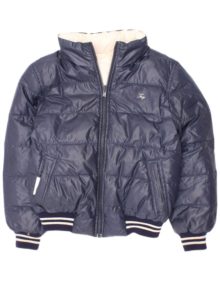 Fay Wendbare wattierte Jacke mit Kapuze für Jungen, 7–8 Jahre, Marineblau gestreift