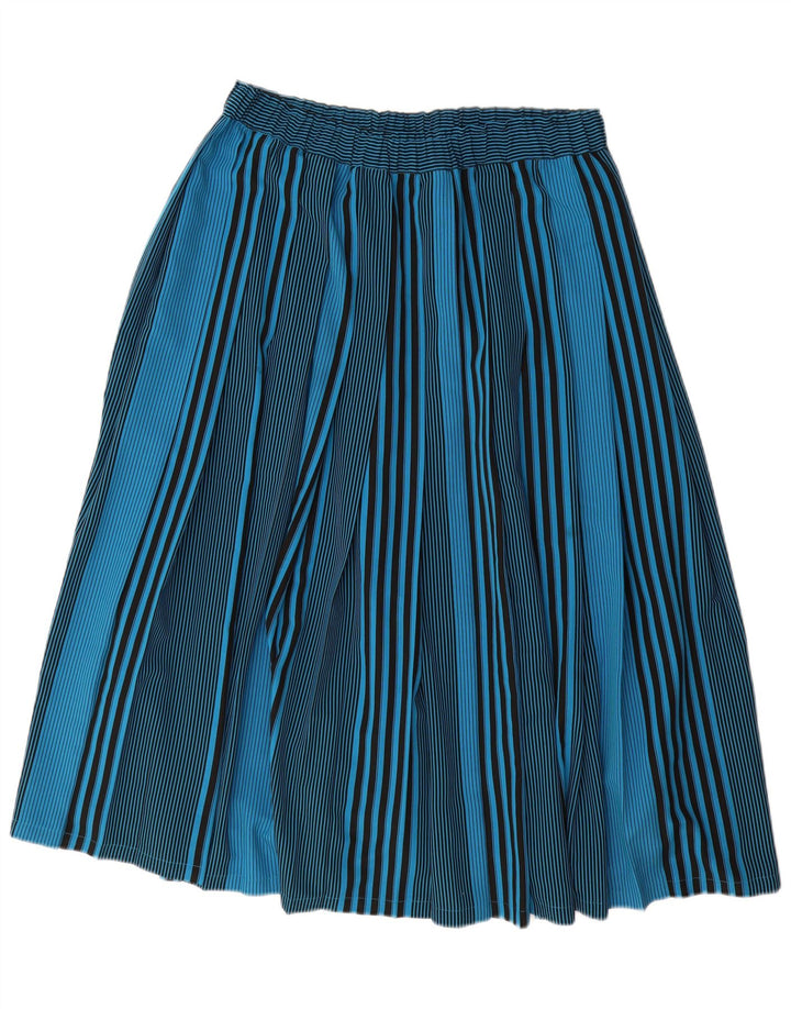 VINTAGE Damen Faltenrock IT 44 Medium W32 Blau gestreift Polyester
