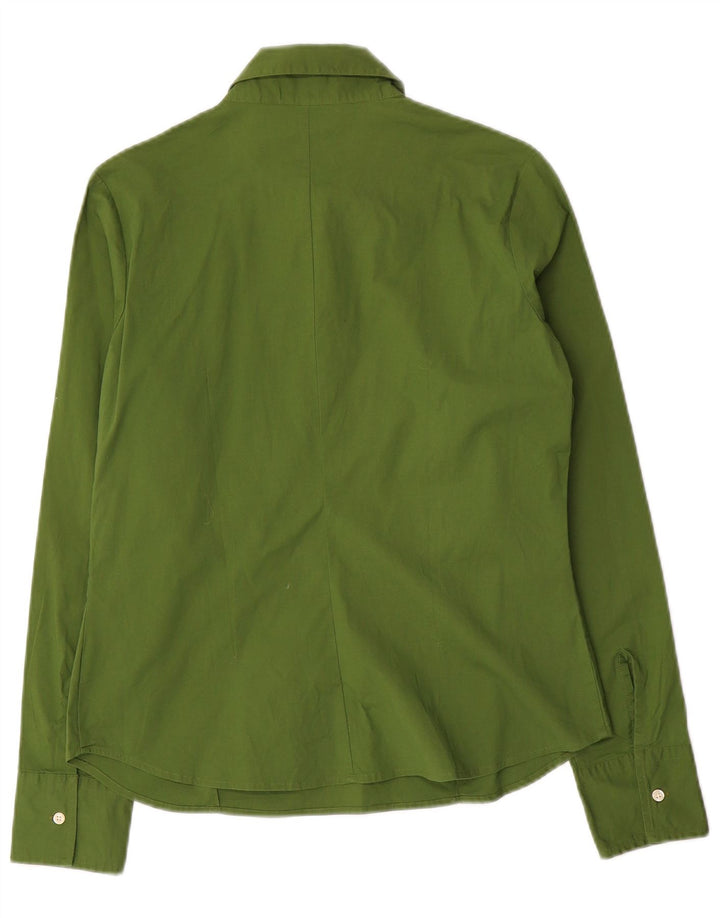 Benetton Damen-Pullover-Hemd UK 12 aus mittelgrüner Baumwolle