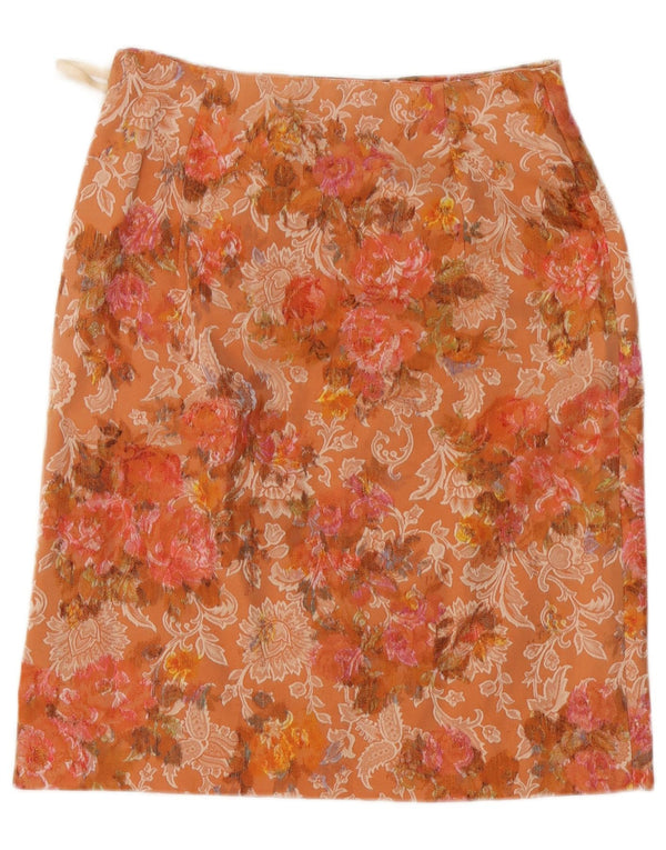 Vintage Damen Gerader Rock W28 Medium Orange Floral