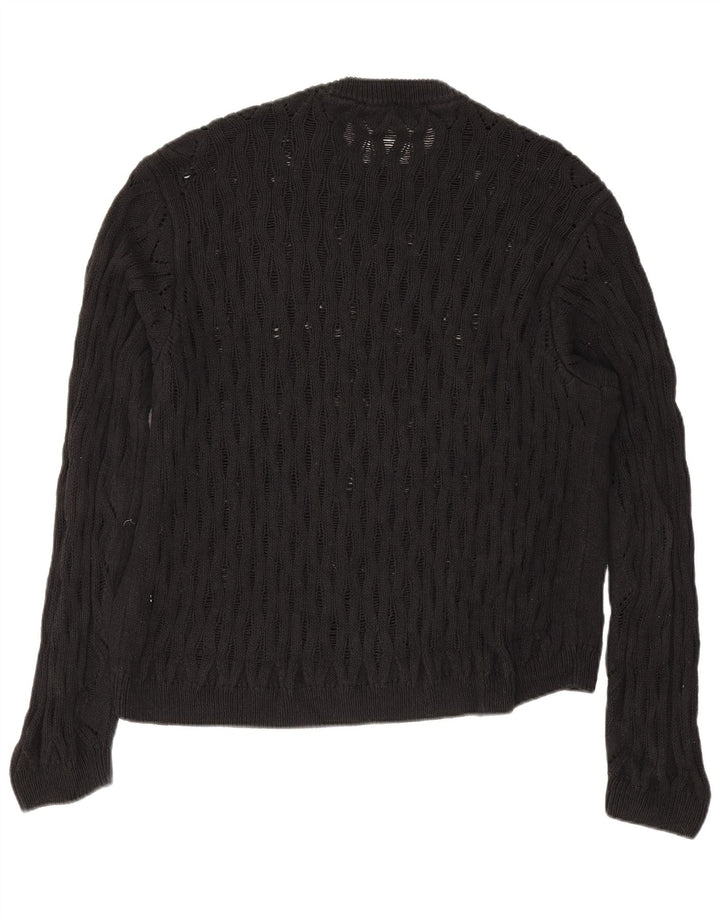 Zara Herren-Pullover mit Rundhalsausschnitt, groß, aus schwarzer Baumwolle